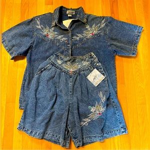 NWT Pretty Bleu Vintage 2 Piece Denim Short Set Size Large